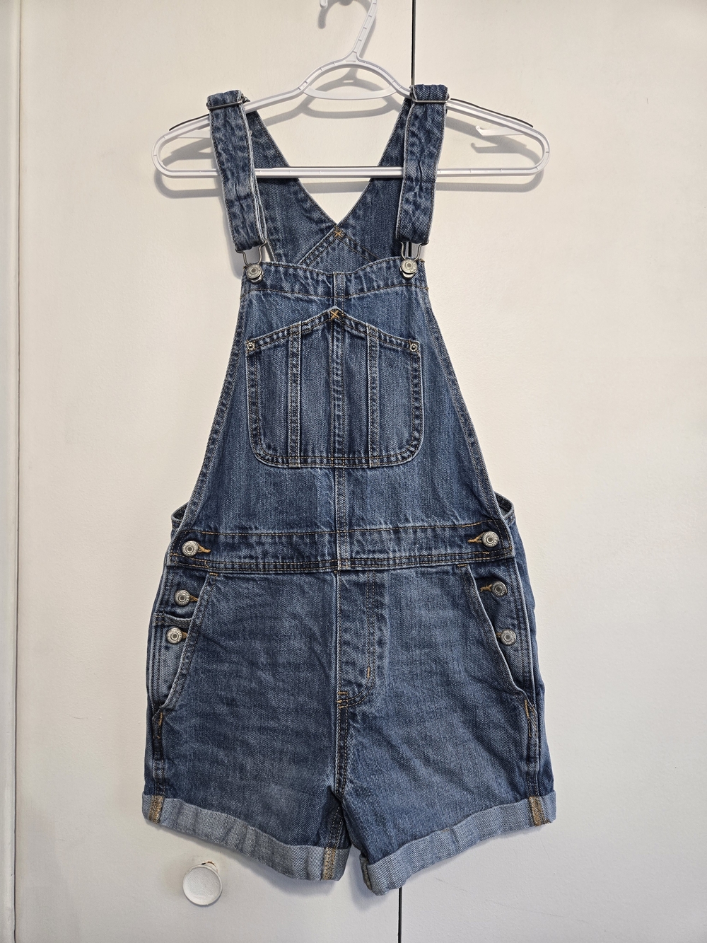 Old Navy Denim Shortalls Small Blue Jean Overall Shorts Cuffed 100% Cotton